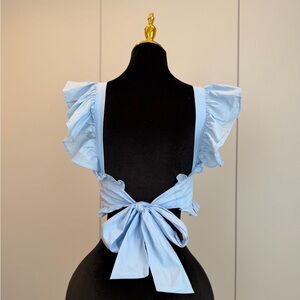 Altar'd State Blue Tie Back Crop Top Ruffle Sleeve